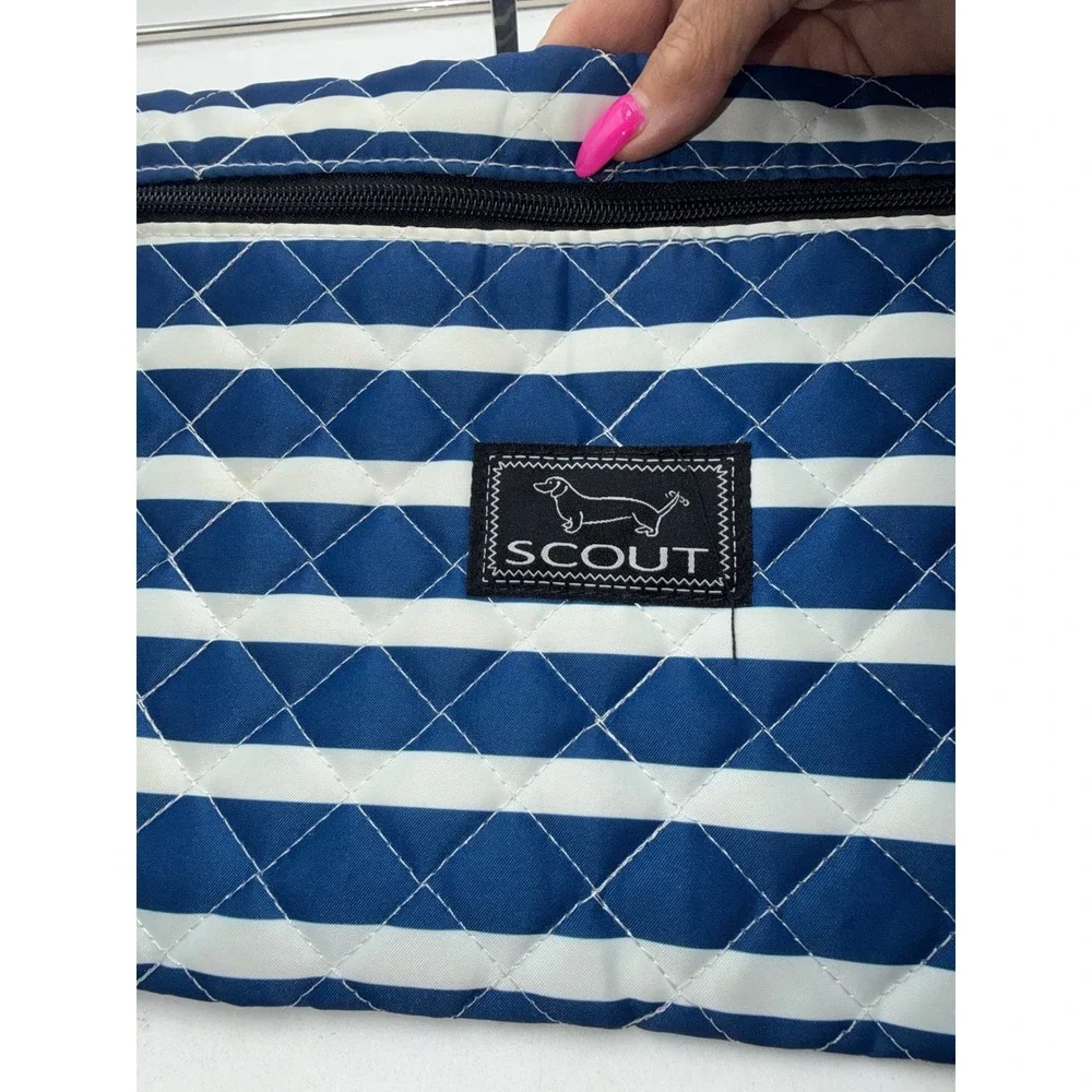 Scout Quilted Zipper Pouch Navy Blue White Nautical Stripe D-Ring Accessory Bag